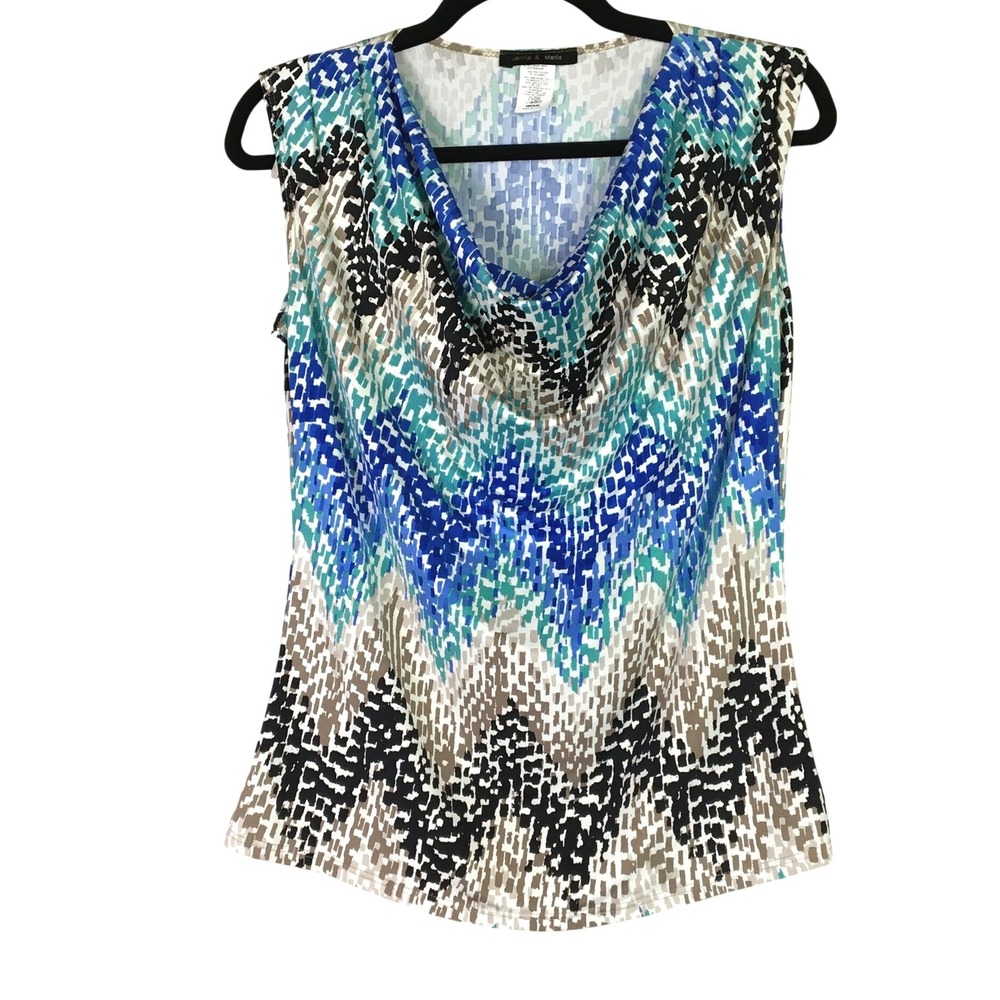 Jennie & Marlis Geometric Chevron Cowl Neck Top Medium Blue Multi